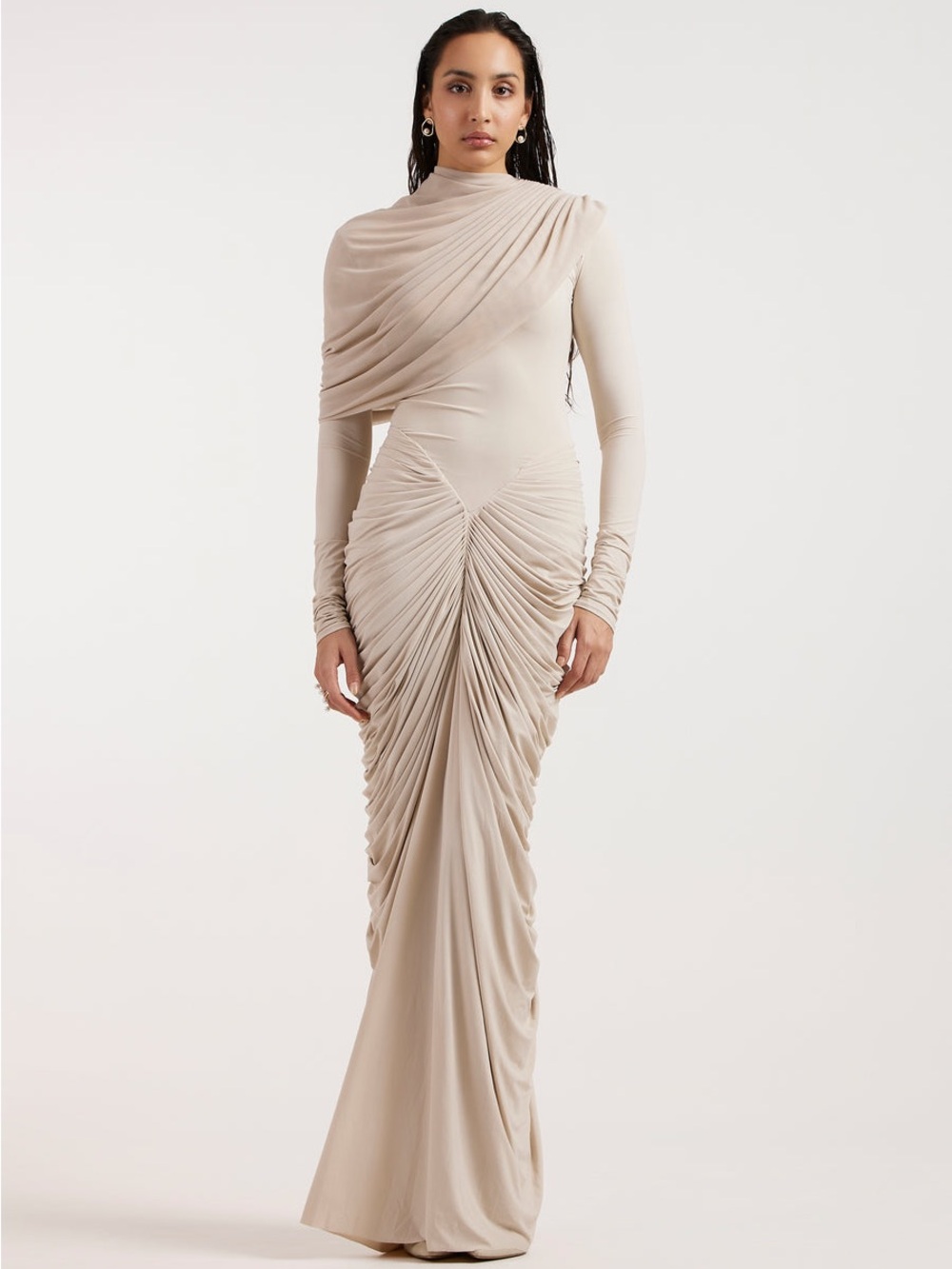 DEME BY GABRIELLA ASTRID IVORY DRAPED GOWN